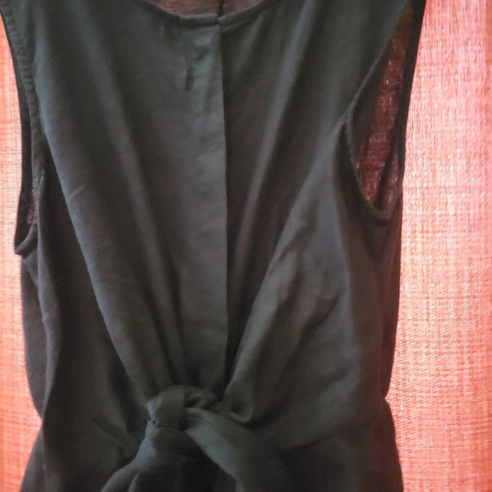 Flax black linen jumpsuit tie front sleeveless